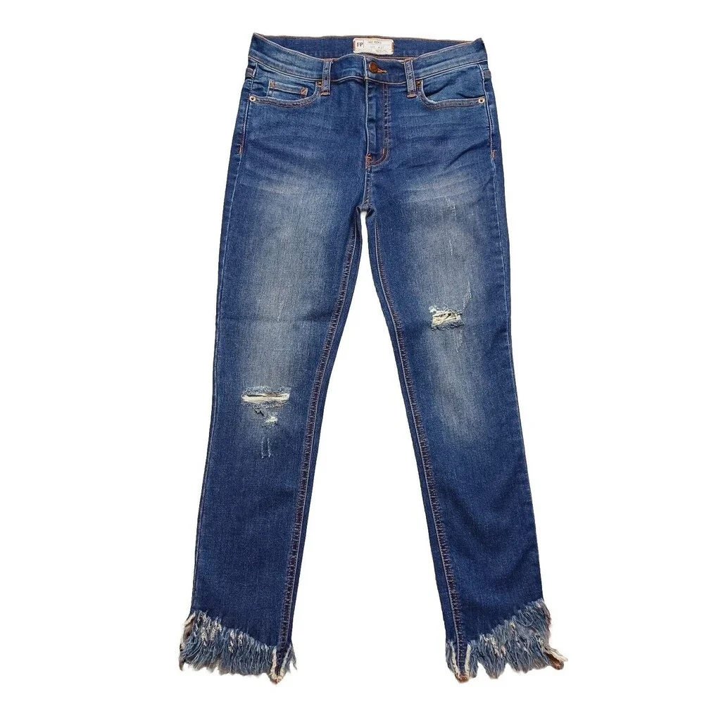Free People Great Heights Fringe Frayed Hem Skinny Jeans Women's Size 27